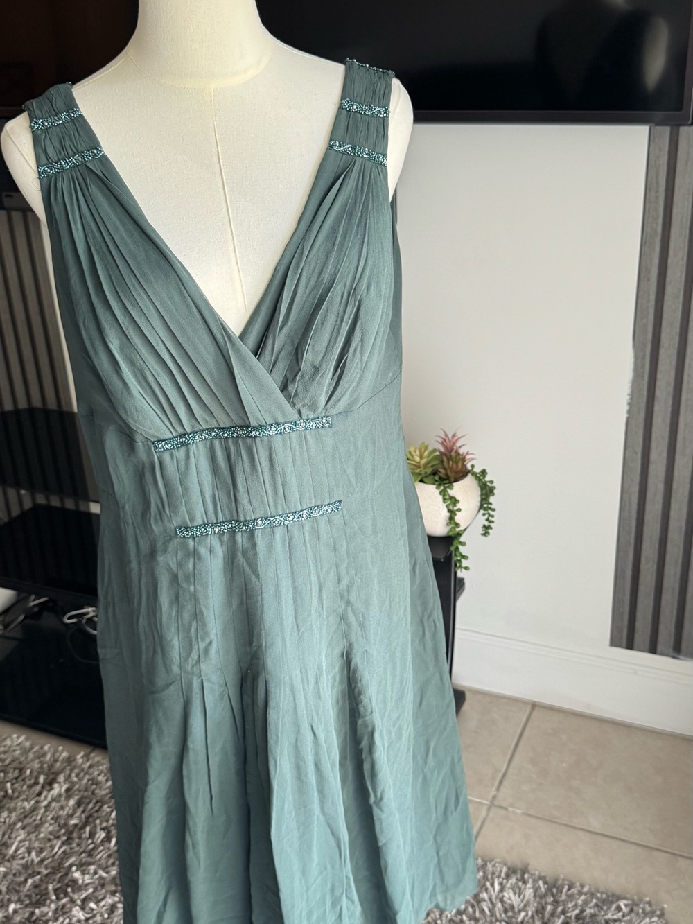 Sleeveless V-Neck Sage Green Slip Dress